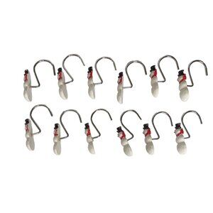Snowman Christmas Shower Curtain Hooks Decorative Seasonal White Set of 12